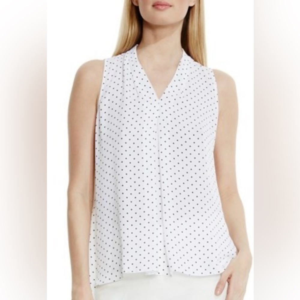 VIOLET + CLAIRE White Black Polka Dot Blouse L Large $40 EUC KL